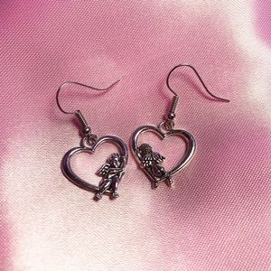 Handmade Angel Heart Silver Earrings